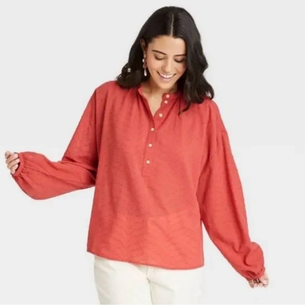 NWT Universal Thread Copper Textured Poet Blouse Balloon Sleeve Sz M